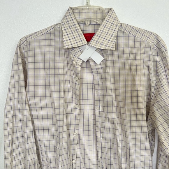 ISAIA Tan & Purple Plaid Cotton Dress Shirt 15.5 - Picture 3 of 9